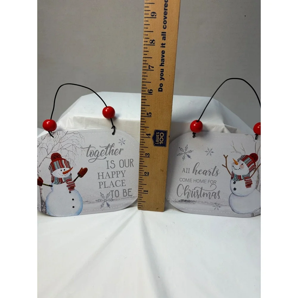 Set of 2 Snowman Christmas metal Wall Hanging Signs Holiday Decor C22244